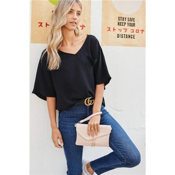 Envelope Wristlet Clutch Crossbody Bag with Chain Strap (Nude) One Size - Picture 7 of 8